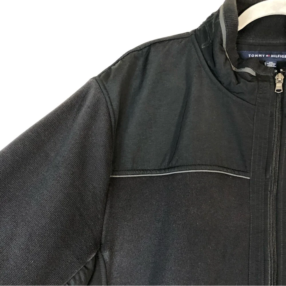 Tommy Hilfiger Men's Black Grey Zip Up Logo Bomber‎ Jacket Size XXL
